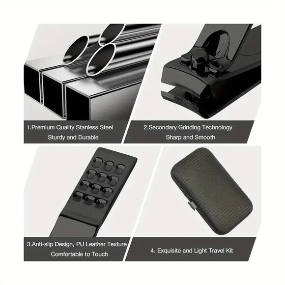 7pcs Manicure set, Nail Clippers Kit, Stainless Steel Black NEW Unisex - Picture 4 of 5